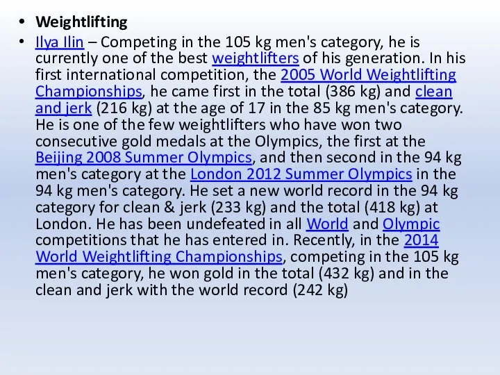 Weightlifting Ilya Ilin – Competing in the 105 kg men's