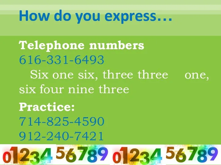 How do you express… Telephone numbers 616-331-6493 Six one six,