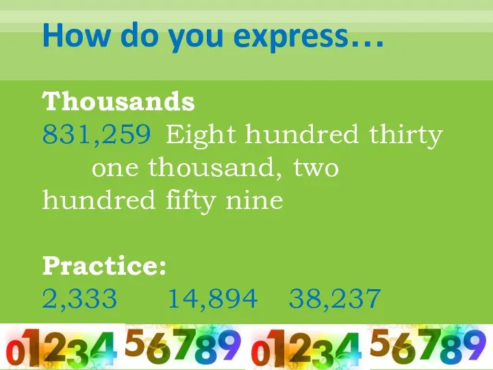 How do you express… Thousands 831,259 Eight hundred thirty one