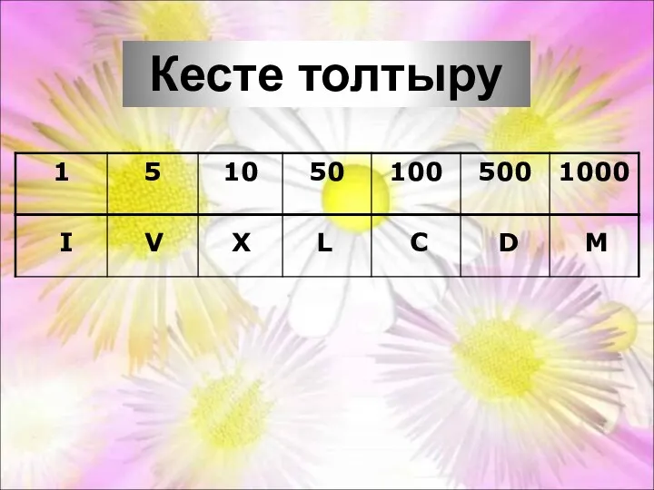 Кесте толтыру I V X L C D M