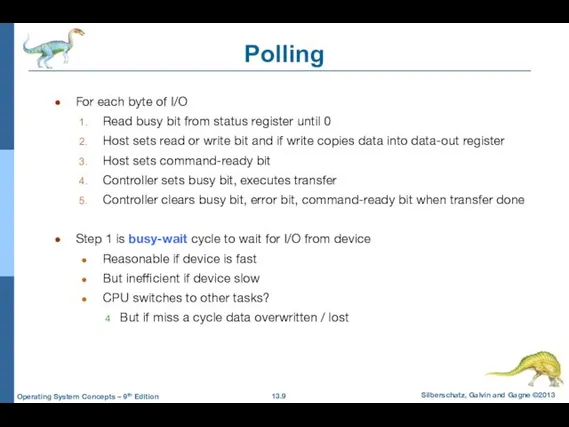 Polling For each byte of I/O Read busy bit from