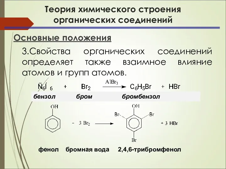 Теория химического строения органических соединений Основные положения 3.Свойства органических соединений