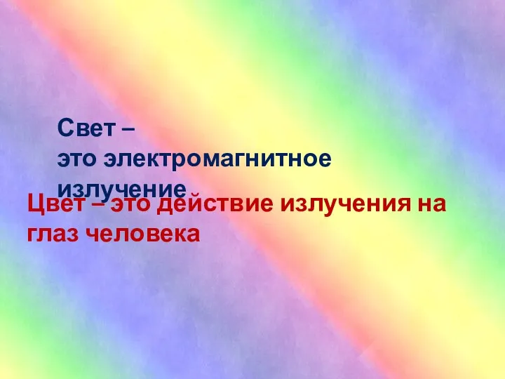 Свет – это электромагнитное излучение Цвет – это действие излучения на глаз человека