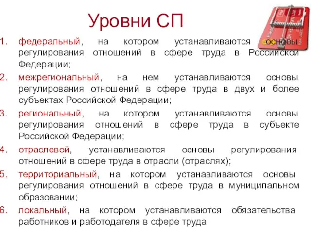 Уровни СП федеральный, на котором устанавливаются основы регулирования отношений в