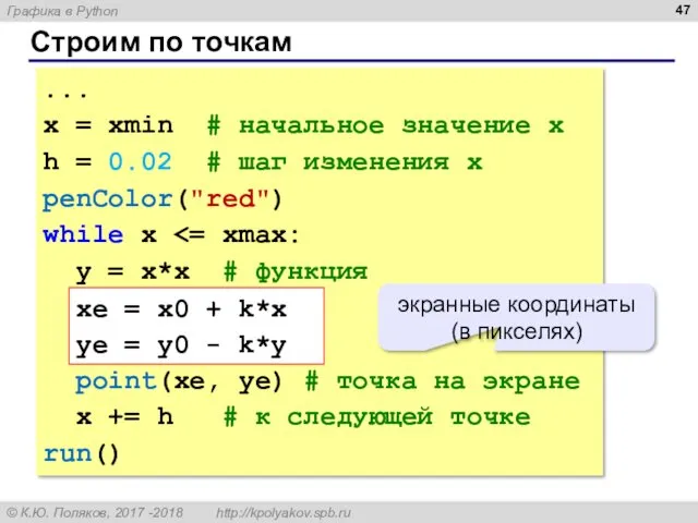 Строим по точкам ... x = xmin # начальное значение