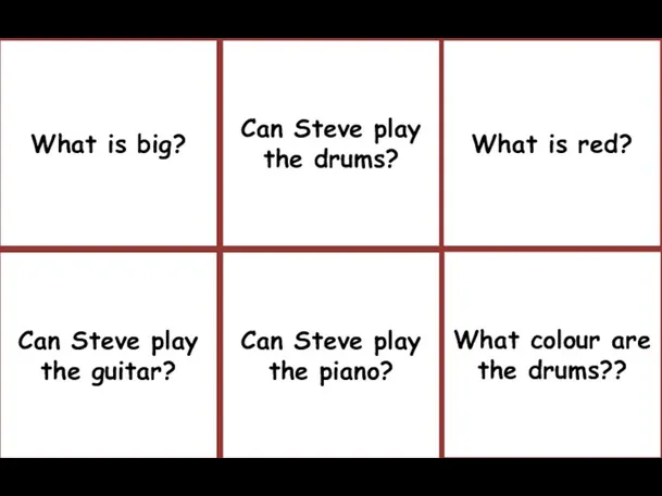 Musical instruments What is big? What is red? What colour
