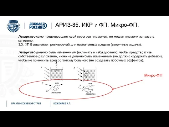 АРИЗ-85. ИКР и ФП. Микро-ФП. Лекарство само предотвращает свой перегрев пламенем, не мешая