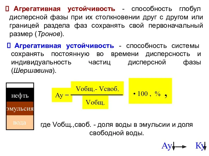 Агрегативная устойчивость - способность глобул дисперсной фазы при их столкновении друг с другом