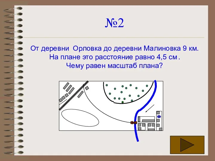 №2 От деревни Орловка до деревни Малиновка 9 км. На