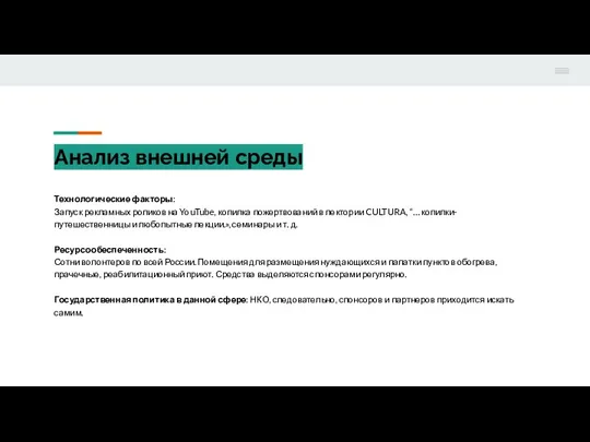 Анализ внешней среды Технологические факторы: Запуск рекламных роликов на YouTube,