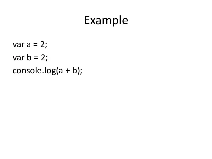 Example var a = 2; var b = 2; console.log(a + b);