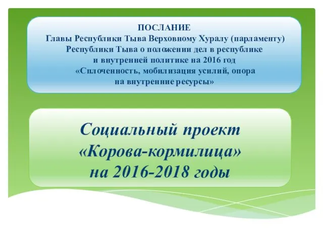 Социальный проект Корова-кормилица на 2016-2018 годы