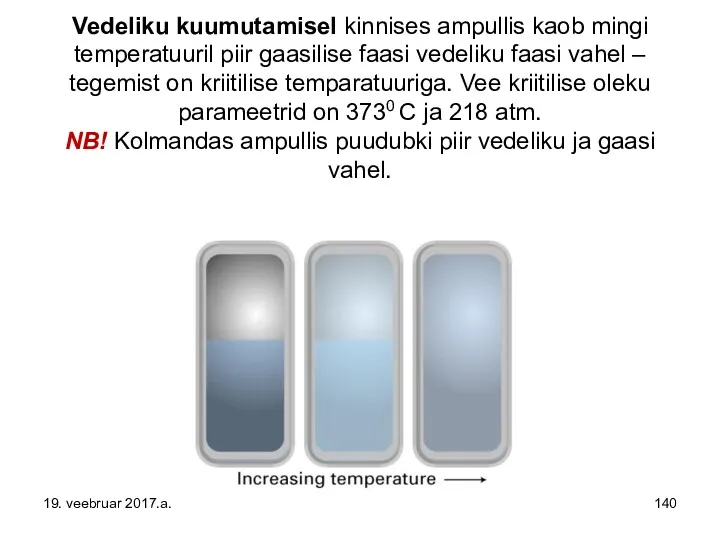 Vedeliku kuumutamisel kinnises ampullis kaob mingi temperatuuril piir gaasilise faasi