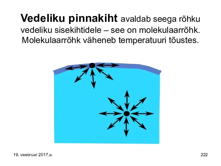 Vedeliku pinnakiht avaldab seega rõhku vedeliku sisekihtidele – see on