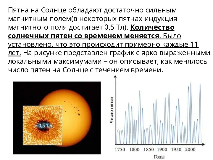 Пятна на Солнце обладают достаточно сильным магнитным полем(в некоторых пятнах