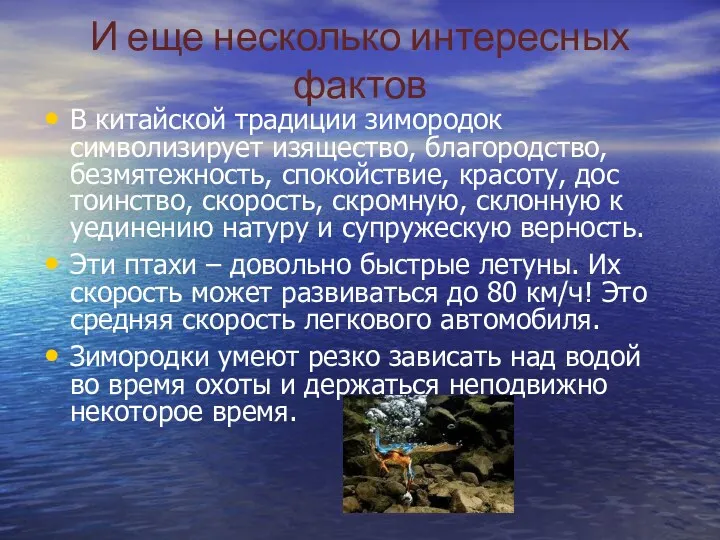 В китайской традиции зимородок символизирует изяще­ство, благородство, безмятежность, спокойствие, красоту,