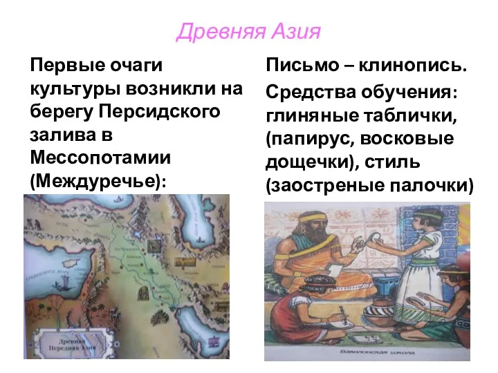 Древняя Азия Первые очаги культуры возникли на берегу Персидского залива