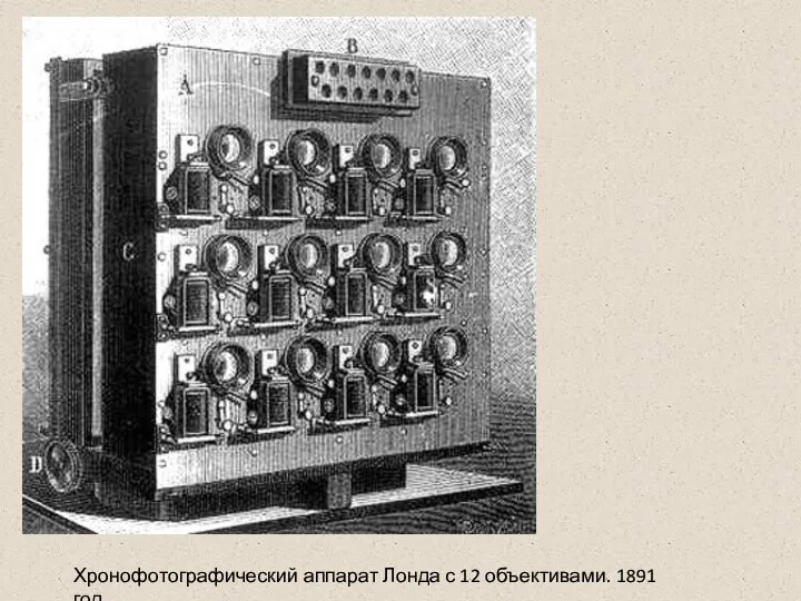Хронофотографический аппарат Лонда с 12 объективами. 1891 год