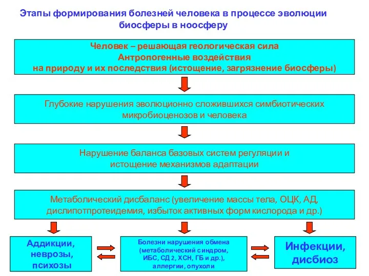 Этапы формирования болезней человека в процессе эволюции биосферы в ноосферу