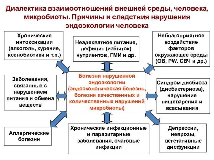 Диалектика взаимоотношений внешней среды, человека, микробиоты. Причины и следствия нарушения