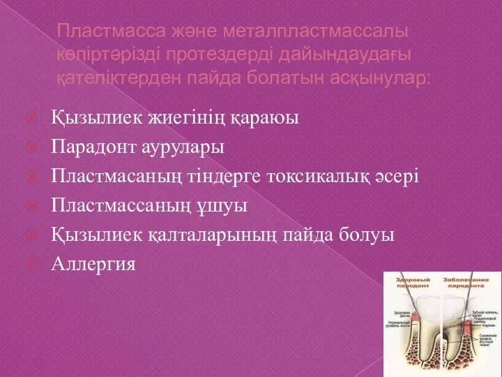 Пластмасса және металпластмассалы көпіртәрізді протездерді дайындаудағы қателіктерден пайда болатын асқынулар: