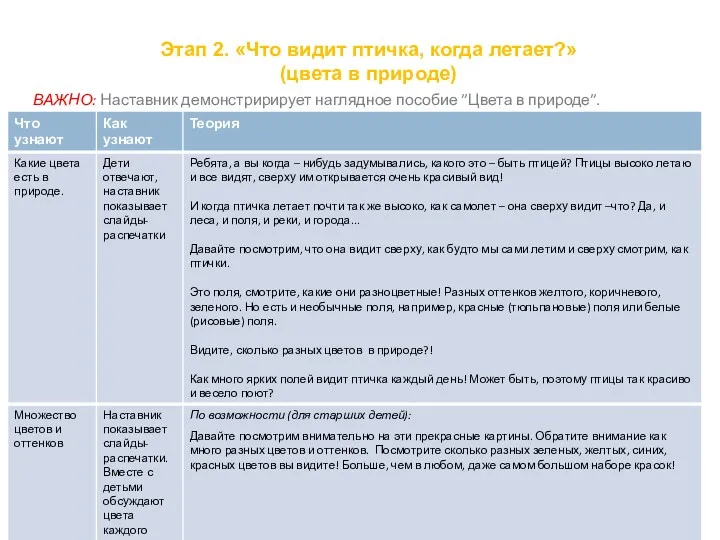 Этап 2. «Что видит птичка, когда летает?» (цвета в природе)