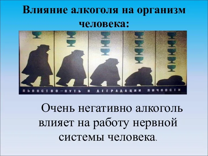 Влияние алкоголя на организм человека: Очень негативно алкоголь влияет на работу нервной системы человека.