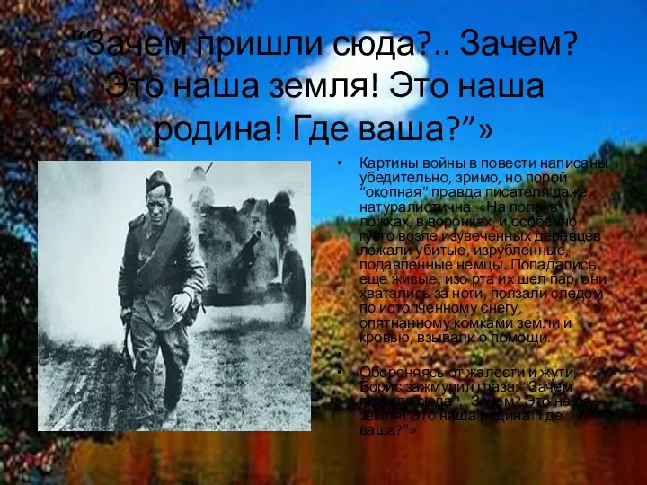 “Зачем пришли сюда?.. Зачем? Это наша земля! Это наша родина!