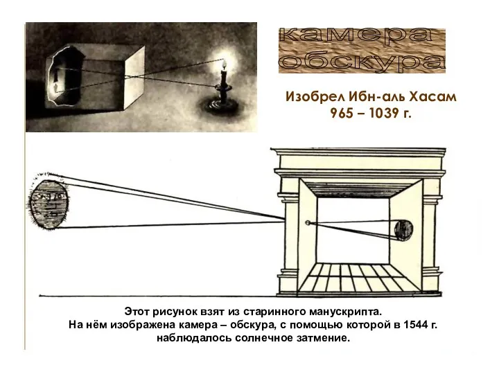 Этот рисунок взят из старинного манускрипта. На нём изображена камера