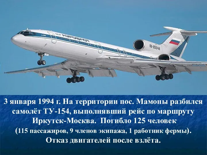 3 января 1994 г. На территории пос. Мамоны разбился самолёт