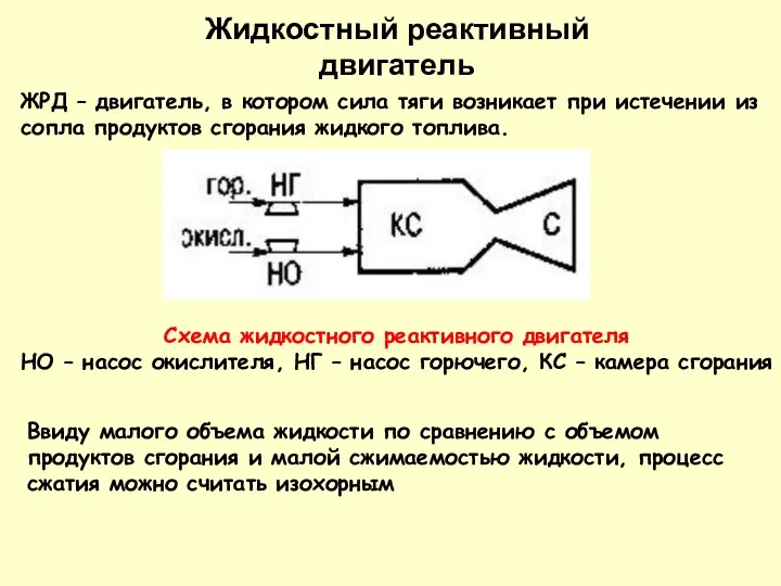 Жидкостный реактивный двигатель ЖРД – двигатель, в котором сила тяги