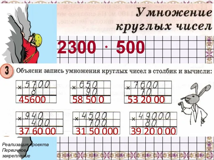 2300 ⋅ 500 Реализация проекта Первичное закрепление 45600 58 50