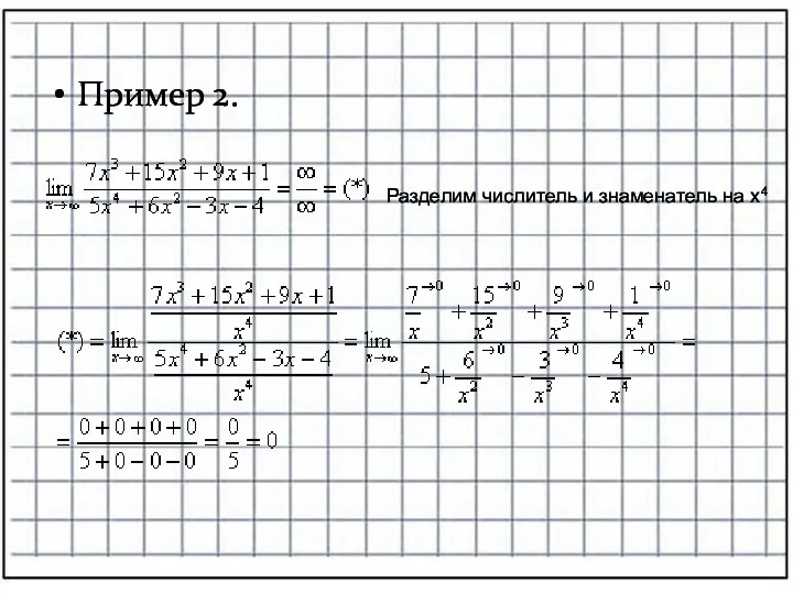 Разделим числитель и знаменатель на х4 Пример 2.