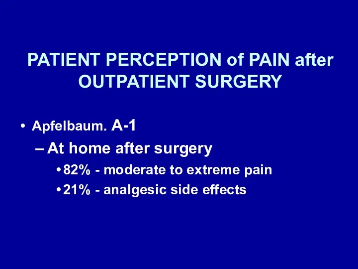 PATIENT PERCEPTION of PAIN after OUTPATIENT SURGERY Apfelbaum. A-1 At