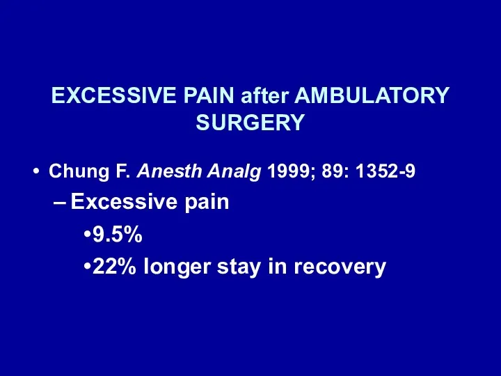 EXCESSIVE PAIN after AMBULATORY SURGERY Chung F. Anesth Analg 1999;