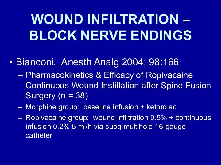 WOUND INFILTRATION – BLOCK NERVE ENDINGS Bianconi. Anesth Analg 2004;