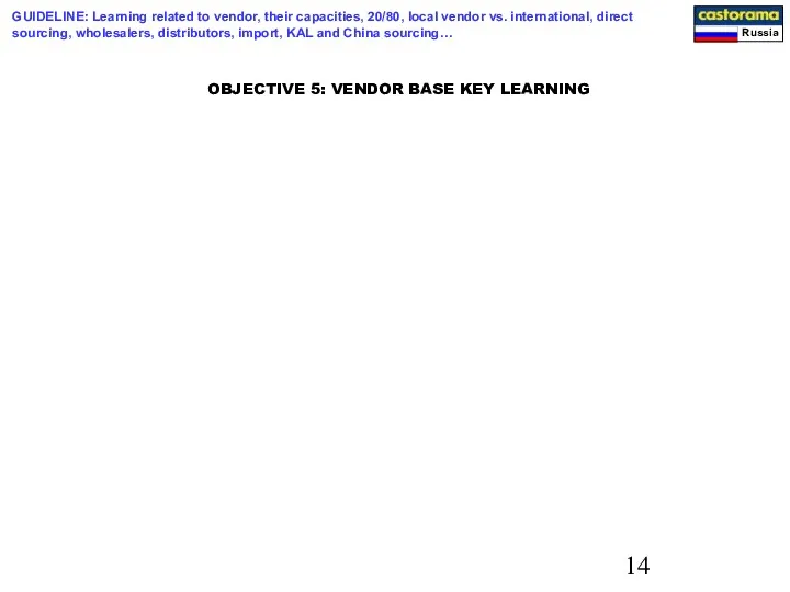 OBJECTIVE 5: VENDOR BASE KEY LEARNING GUIDELINE: Learning related to