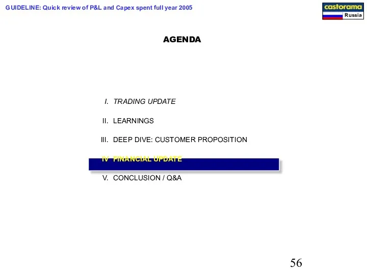 AGENDA TRADING UPDATE LEARNINGS DEEP DIVE: CUSTOMER PROPOSITION FINANCIAL UPDATE