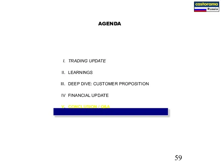 AGENDA TRADING UPDATE LEARNINGS DEEP DIVE: CUSTOMER PROPOSITION FINANCIAL UPDATE