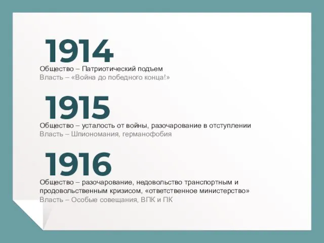 1914 Общество – Патриотический подъем Власть – «Война до победного