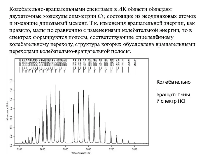Колебательно-вращательными спектрами в ИК области обладают двухатомные молекулы симметрии Cv,