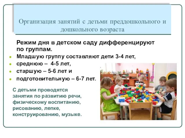 Организация занятий с детьми преддошкольного и дошкольного возраста Режим дня