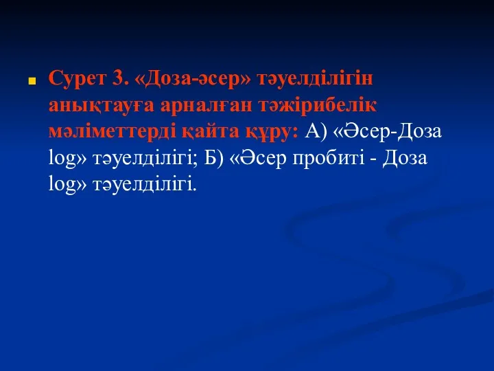 Сурет 3. «Доза-әсер» тәуелділігін анықтауға арналған тәжірибелік мәліметтерді қайта құру: