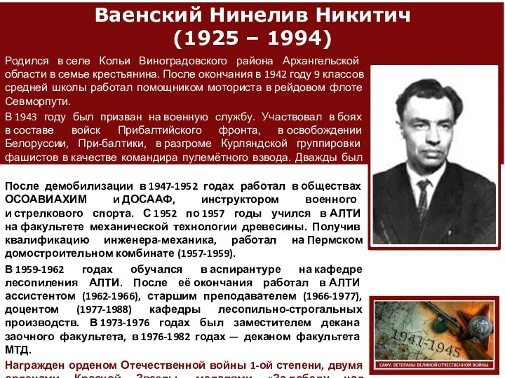 Ваенский Нинелив Никитич (1925 – 1994) Родился в селе Кольи