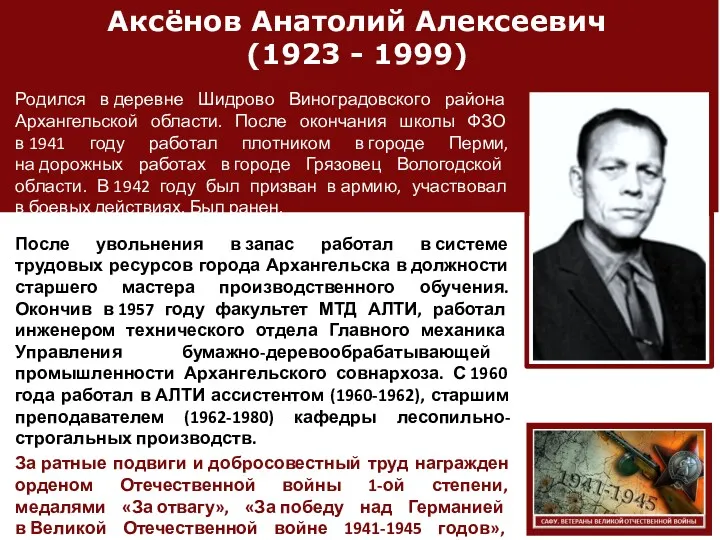 Аксёнов Анатолий Алексеевич (1923 - 1999) Родился в деревне Шидрово