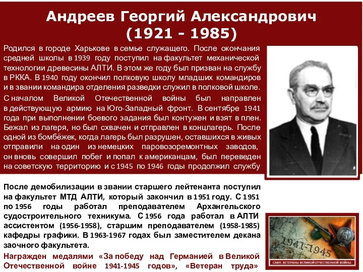 Андреев Георгий Александрович (1921 - 1985) Родился в городе Харькове