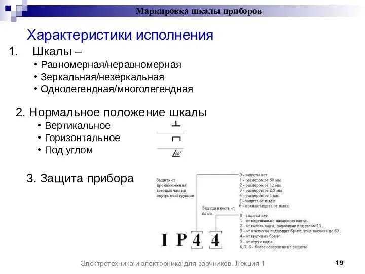 Характеристики исполнения Электротехника и электроника для заочников. Лекция 1 Маркировка