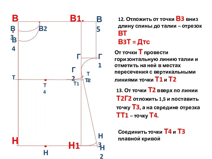 Н4 12. Отложить от точки В3 вниз длину спины до