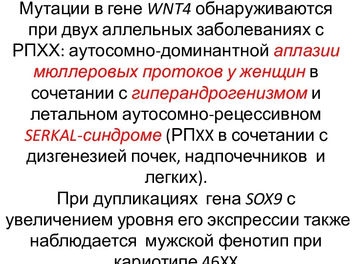 Мутации в гене WNT4 обнаруживаются при двух аллельных заболеваниях с