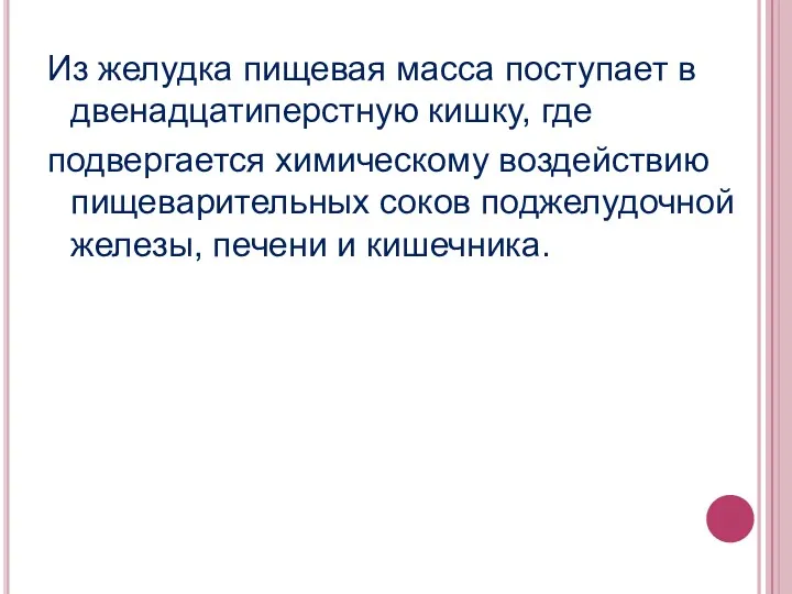 Из желудка пищевая масса поступает в двенадцатиперстную кишку, где подвергается